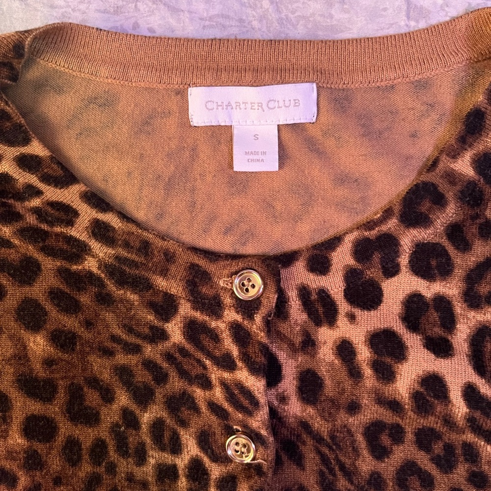 Charter Club Brown and Black Button Down Blouse with Mandarin Collar